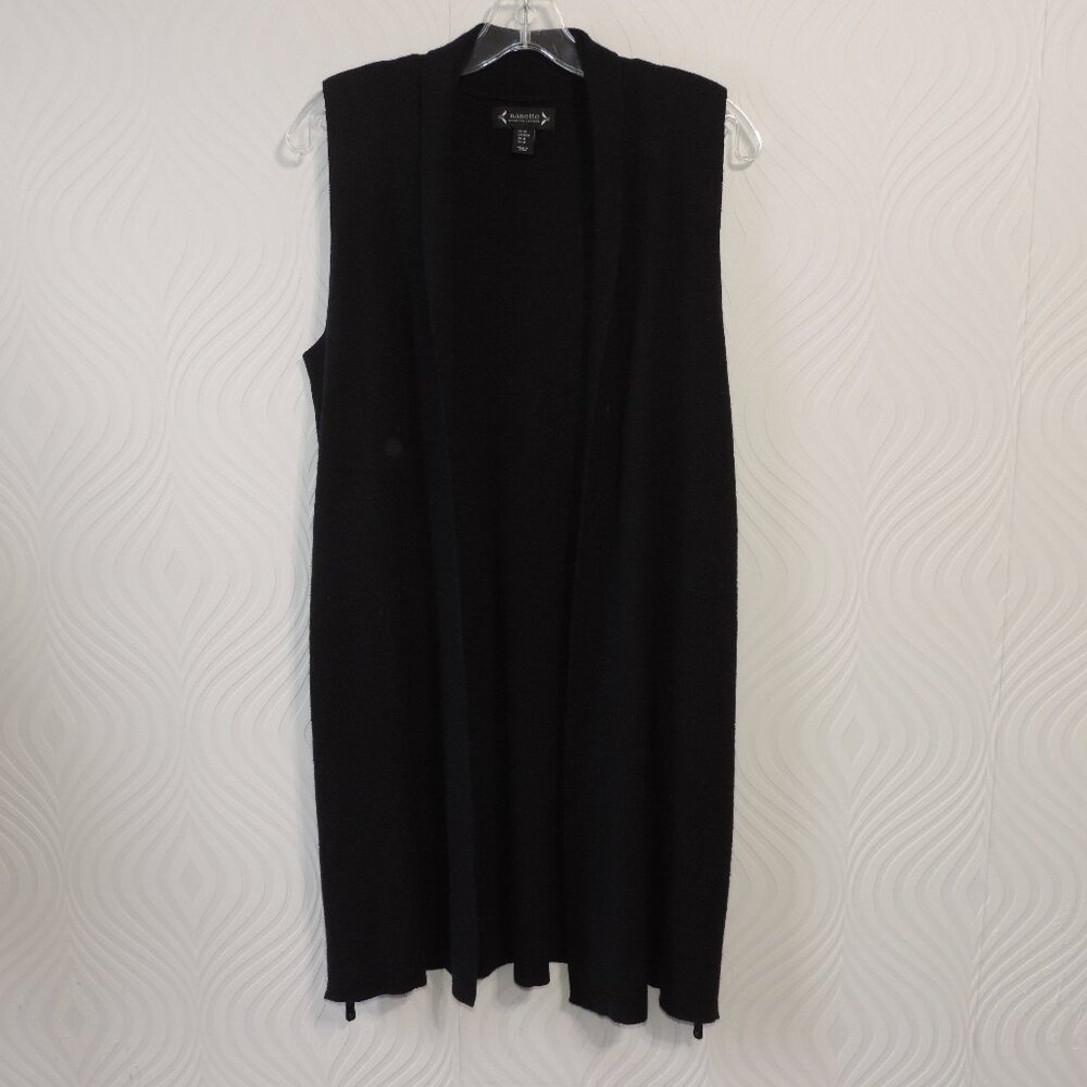 NANETTE LEPORE Black Extrafine Merino Wool Blend Long Duster Vest sz M